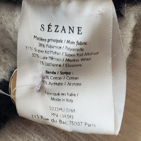 Sezane Trudy Jumper Wool Sweater Natural Navy White Striped Gold Button Small - Picture 9 of 10